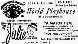 Advertisement for the World Playhouse in Sugarhouse. - , Utah